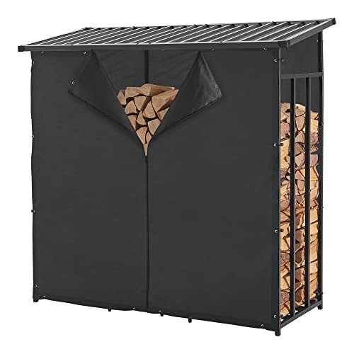 casa.pro Kaminholzregal Yakutat Brennholzunterstand außen Brennholzlager Holzstapelhilfe Brennholzregal mit Abdeckung Kaminholzständer Metall 185 x 180 x 70 cm Schwarz von casa.pro