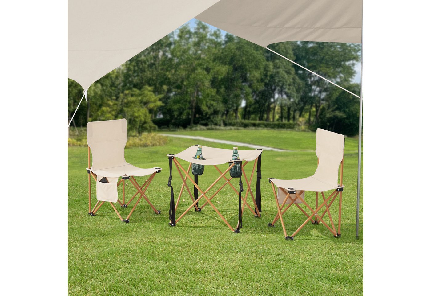 casa.pro Klappstuhl (3 St), »Banzi« 3-tlg. aus Textilgewebe klappbarer Stuhl und Tisch Beige von casa.pro