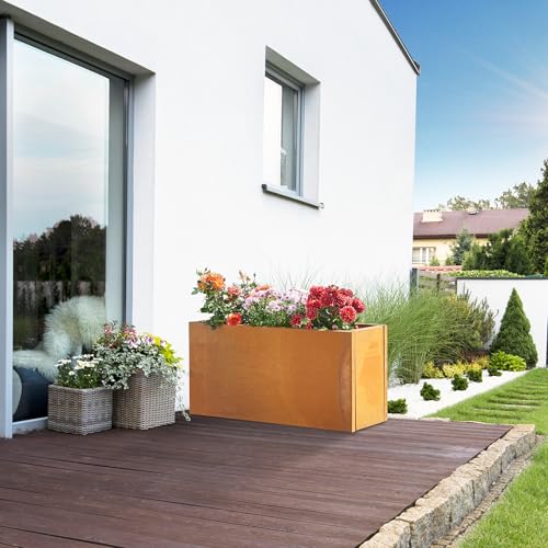 casa.pro Pflanzkübel Vaargel Blumentopf 40 x 80 x 30 cm Pflanzkasten Pflanzentopf rechteckig Blumenkasten Blumenkübel Outdoor Blumentopf Stahl Edelrost von casa.pro