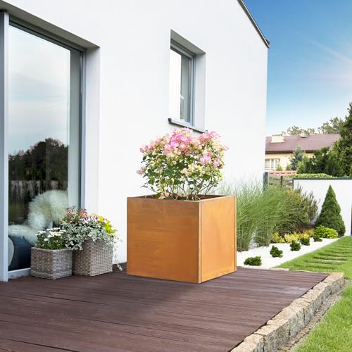 casa.pro Pflanzkübel Vaargel Blumentopf 50 x 50 x 50 cm Pflanzkasten Pflanzentopf quadratisch Blumenkasten Blumenkübel Outdoor Blumentopf Stahl Edelrost von casa.pro