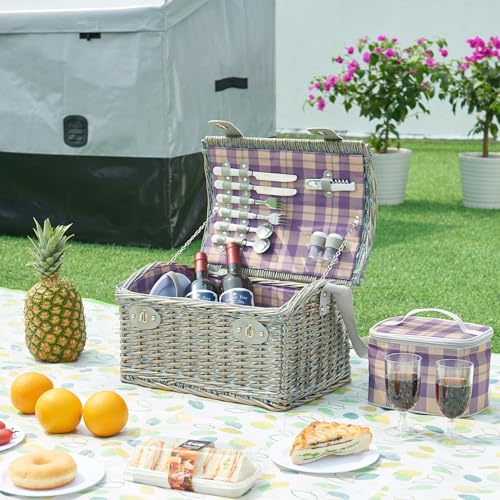 casa.pro Picknickkorb Folldal Komplettset für 2 Personen mit Kühltasche Weidenkorb Picknickset aus Geschirr Gläser Besteck Picknickkoffer 40 x 28 x 25 cm Lila/Beige casa.pro Picknickkorb Folldal Komplettset für 2 Personen mit Kühltasche Weidenkorb Picknickset aus Geschirr Gläser Besteck Picknickkoffer 40 x 28 x 25 cm Lila/Beige von casa.pro