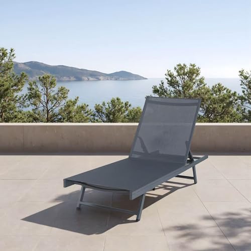 casa.pro Sonnenliege Baragiano Gartenliege 197 x 64 x 30 cm UV-beständig Relaxliege Aluminiumgestell wetterfest mit Rückenlehne 5-stufig verstellbar max. 150 kg Anthrazit/Dunkelgrau von casa.pro