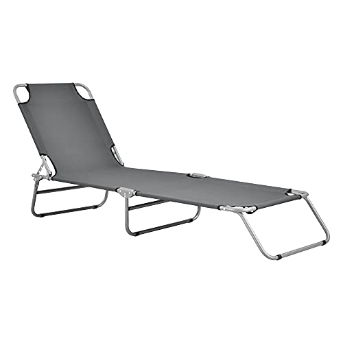 casa.pro Sonnenliege Carcao Relaxliege klappbar Strandliege bis 110 kg Dunkelgrau 186 x 55 x 24 cm Gartenliege mit Rückenlehne verstellbar Stahlgestell von casa.pro