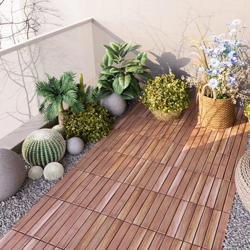 casa.pro Terrassenfliesen Alliste 10er Set Holzfliesen für Balkon 6 Lamellen 0,9 m² Outdoor Bodenbelag für Garten Klickfliesen Naturfarben Balkonfliesen wetterfest Bodenplatten von casa.pro