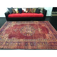 Handgewebter Teppich, Überfärbter Teppich Rot, 9'8x7'2 Ft, Sku2275 von casademarcorugs