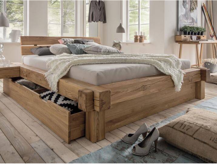 Balkenbett Lana Wildeiche geölt 140/160/180 x 200 cm natur mit Rissen Balkenbett Lana Wildeiche geölt 140/160/180 x 200 cm natur mit Rissen von casamia