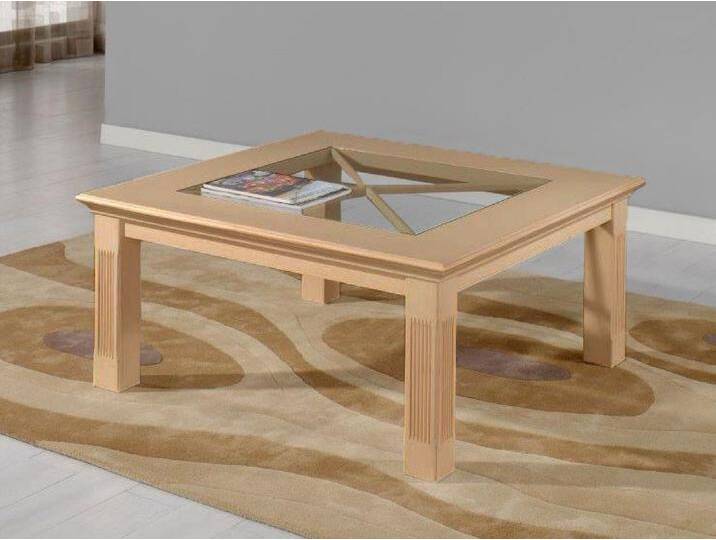 Couchtisch Allegro 110 x 110 mit Glasplatte, Pinie massiv verschiedene Farben von casamia