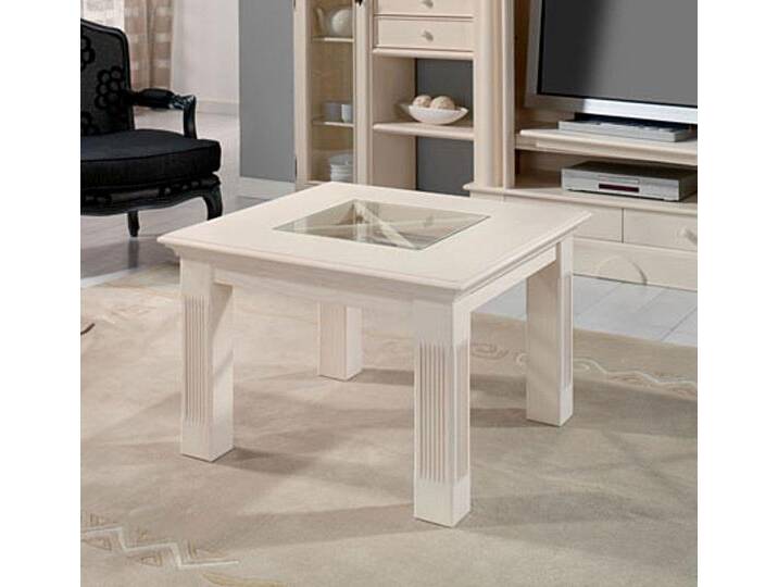 Couchtisch Beistelltisch quadratisch mit Glasplatte Allegro 75 x 75 cm Pinie massiv von casamia