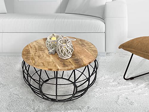 Couchtisch ø 55 cm Wohnzimmer-Tisch rund Beistelltisch nachhaltig London Metall Drahtgestell Gitter Farbe Tabacco von casamia