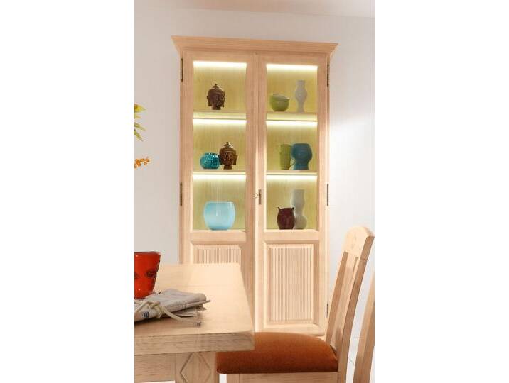 Glas-Vitrine Stand-Vitrine Wohnzimmer Casapino 2-türig aus Glas mit Holzfüllung Pinie massiv Glas-Vitrine Stand-Vitrine Wohnzimmer Casapino 2-türig aus Glas mit Holzfüllung Pinie massiv von casamia