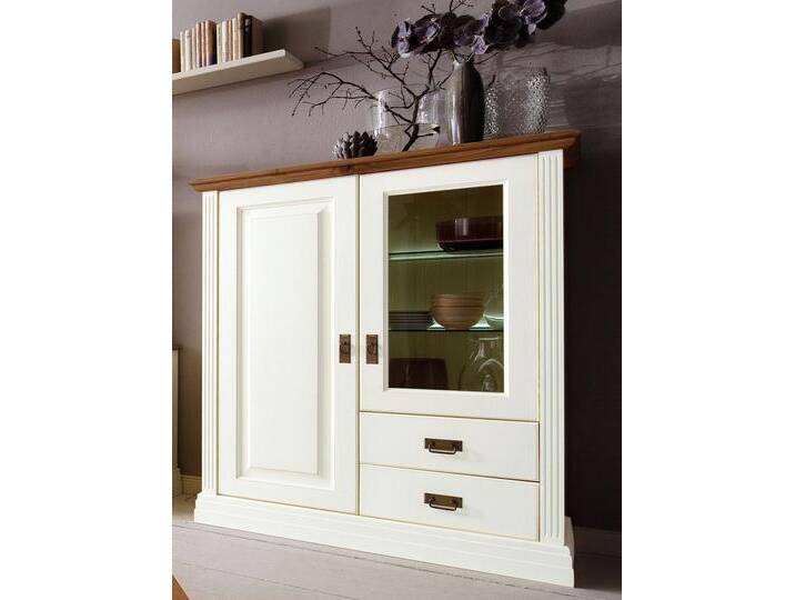 Highboard Hochanrichte Novara 2-türig mit 2 Schubladen weiß massiv von casamia
