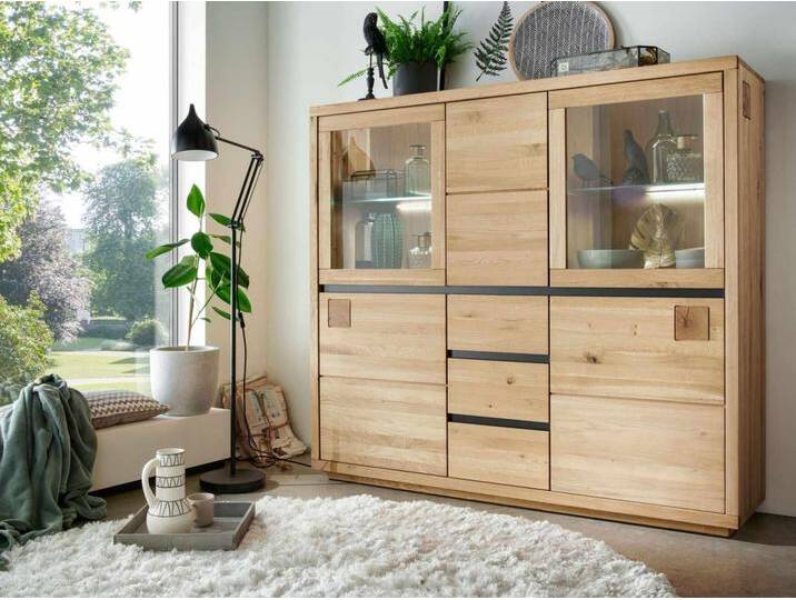 Highboard II Vitrine Massivholz B166 H148 T40 cm Porto Wildeiche von casamia