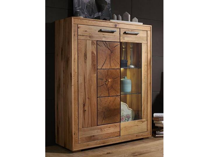 Highboard Massivholz Hochanrichte B 103 H 135 T 40 cm Waldeiche Vitrine halbhoch Wildeiche massiv von casamia