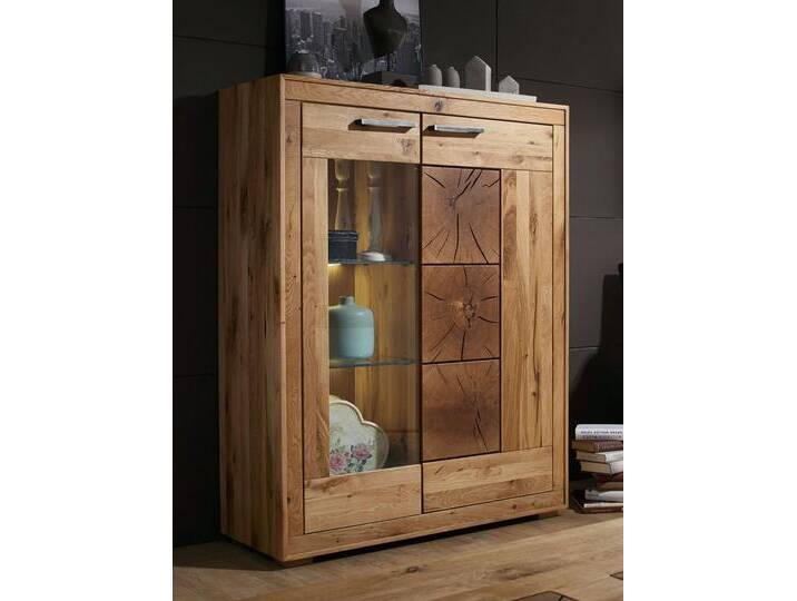 Highboard Massivholz Hochanrichte B 103 H 135 T 40 cm Waldeiche Vitrine halbhoch Wildeiche massiv von casamia
