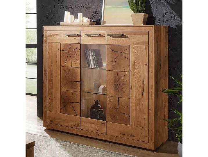 Highboard Massivholz Hochanrichte B 150 H 135 T 40 cm Waldeiche Buffet Vitrine Wildeiche massiv von casamia