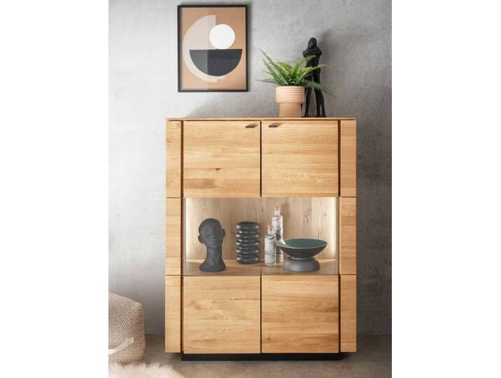 Highboard Vitrine Massivholz B99 H127 T42 cm Aversa Wildeiche von casamia