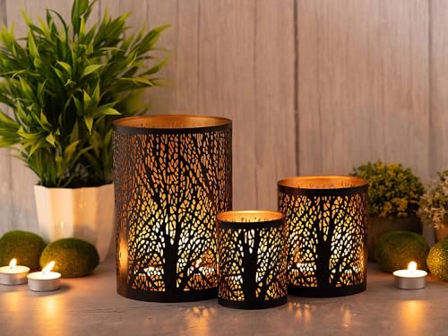 Kerzenhalter Forest 3er Set Kerzenständer Teelichthalter schwarz Gold von casamia