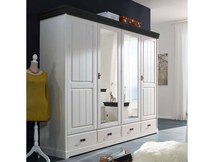 Kleiderschrank Wäscheschrank 2/3/4/5 Türen Napoli Pinie Nordica massiv weiss gewachst von casamia