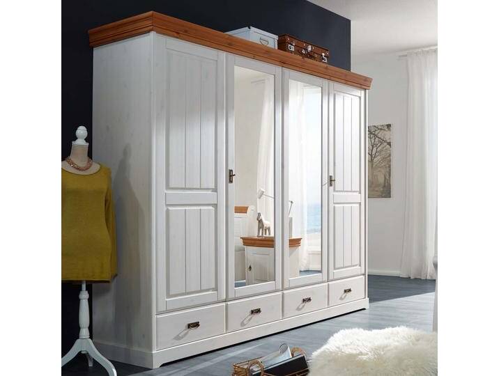 Kleiderschrank Wäscheschrank 2/3/4/5 Türen Napoli Pinie Nordica massiv weiss gewachst von casamia
