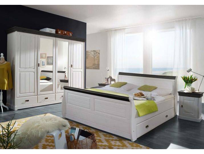 Schlafzimmer Set Napoli 4-türiger Kleiderschrank Bett 180x200 u. 2 Nachtkonsolen Pinie Nordica weiss Schlafzimmer Set Napoli 4-türiger Kleiderschrank Bett 180x200 u. 2 Nachtkonsolen Pinie Nordica weiss von casamia