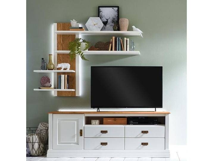 TV Lowboard + Wandregal Set Novara weiß Wildeiche natur Massivholz TV Lowboard + Wandregal Set Novara weiß Wildeiche natur Massivholz von casamia