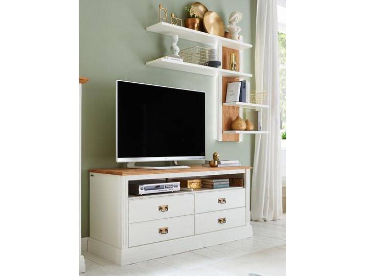TV Lowboard + Wandregal Set Novara weiß Wildeiche von casamia