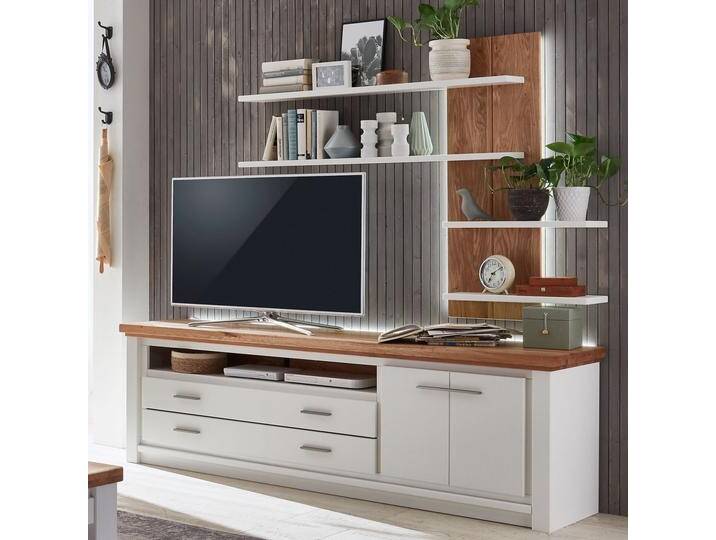 TV Lowboard Set mit Wand Regal Olbia 202x67x45cm massiv weiß natur TV Lowboard Set mit Wand Regal Olbia 202x67x45cm massiv weiß natur von casamia