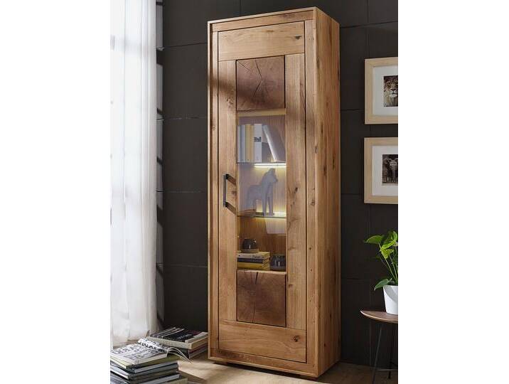 Vitrine Massivholz Standvitrine B 66 H 201 T 40 cm Waldeiche Glasvitrine Wildeiche massiv von casamia