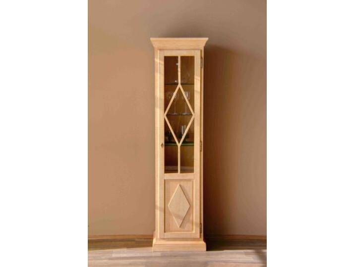 Vitrine Standvitrine 1-türig Grande hoch mit Rautensprossen Pinie massiv von casamia