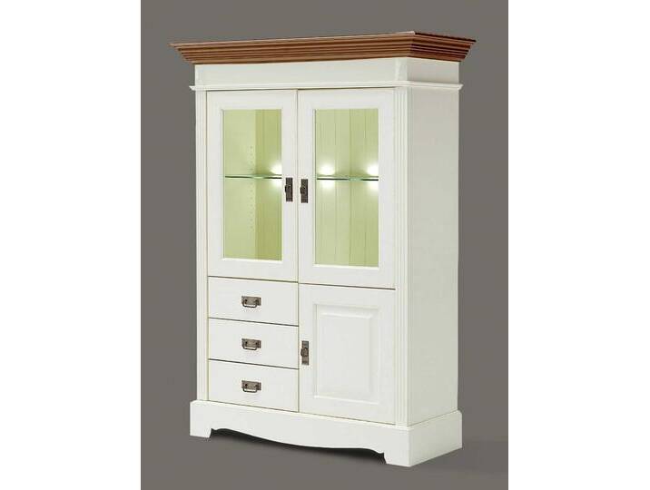 Vitrine Standvitrine halbhoch Padua 3-tür. Schubladen 114,5x161x46,3cm von casamia