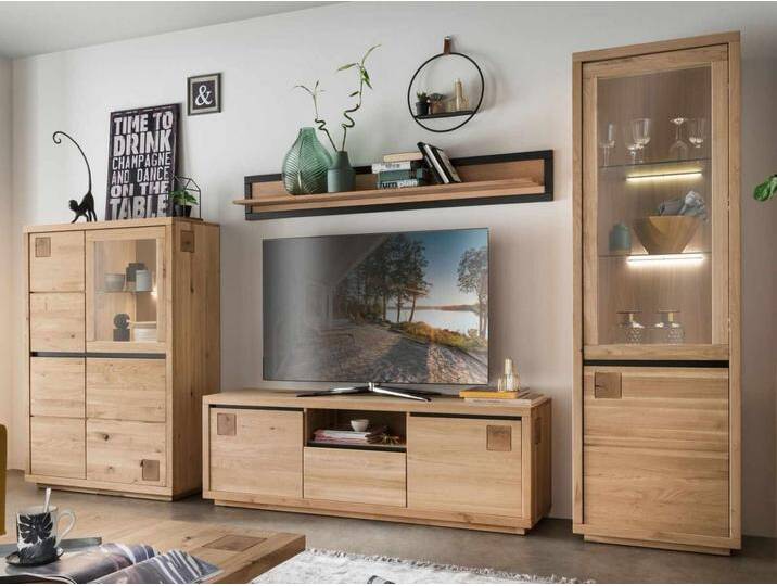 Wohnwand 4-teilig Massivholz B 370 H 205 T 40cm Porto Wildeiche von casamia
