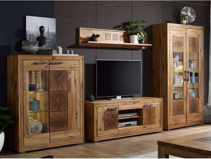 Wohnwand Massivholz B 380 H 201 T 46 cm Waldeiche Highboard Lowboard Vitrine Wildeiche massiv Wohnwand Massivholz B 380 H 201 T 46 cm Waldeiche Highboard Lowboard Vitrine Wildeiche massiv von casamia