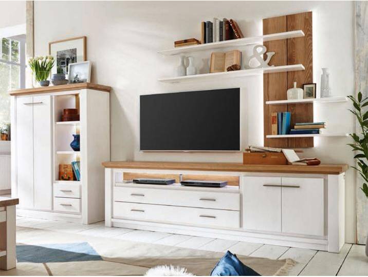 Wohnwand Olbia Highboard TV Lowboard Wandregal massiv weiß natur geölt Wohnwand Olbia Highboard TV Lowboard Wandregal massiv weiß natur geölt von casamia
