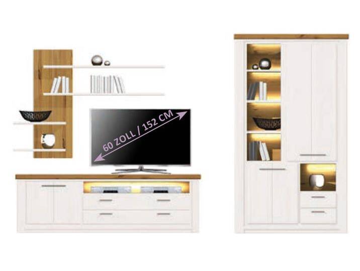 Wohnwand Olbia Vitrine hoch TV Lowboard Wandregal massiv weiß natur Wohnwand Olbia Vitrine hoch TV Lowboard Wandregal massiv weiß natur von casamia