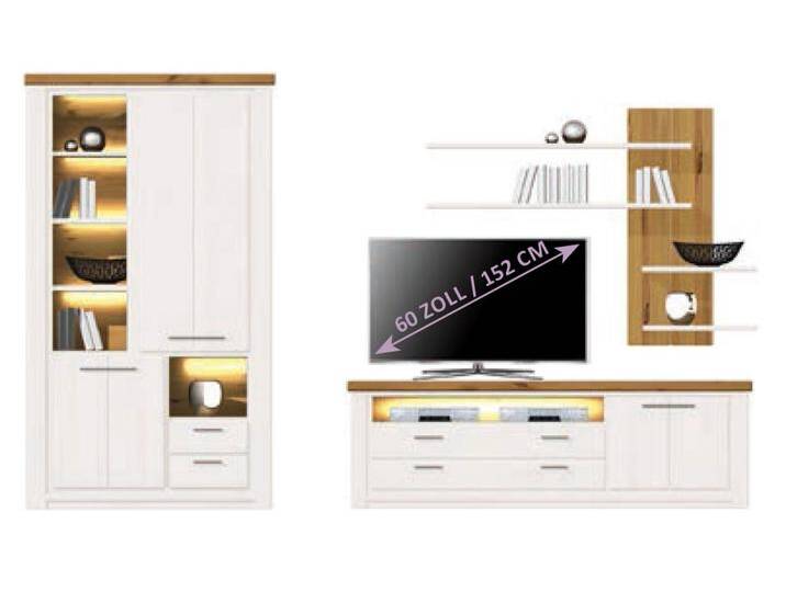 Wohnwand Olbia Vitrine hoch TV Lowboard Wandregal massiv weiß natur Wohnwand Olbia Vitrine hoch TV Lowboard Wandregal massiv weiß natur von casamia
