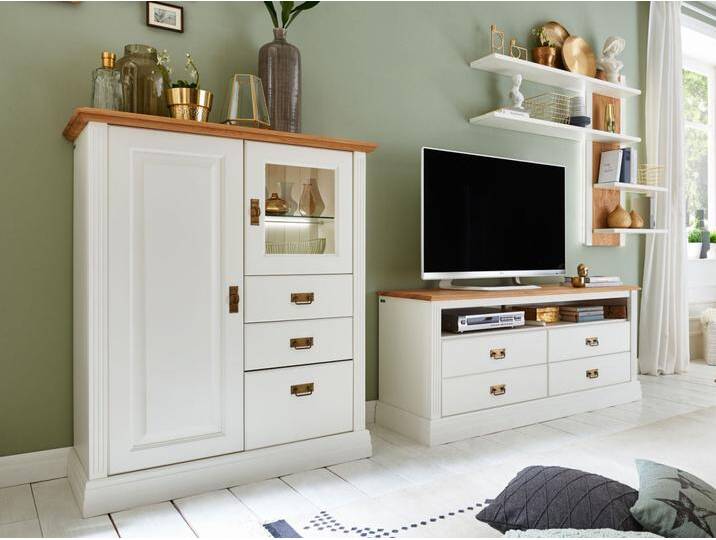 Wohnwand Set Novara Highboard Lowboard weiß Wildeiche natur von casamia