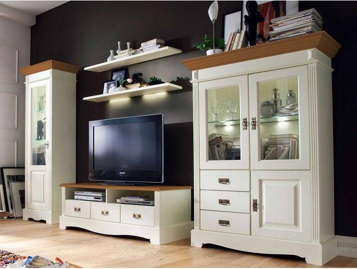 Wohnwand Wohnzimmer Schrank Set Padua 5-teilig B354xH204xT56cm massiv von casamia