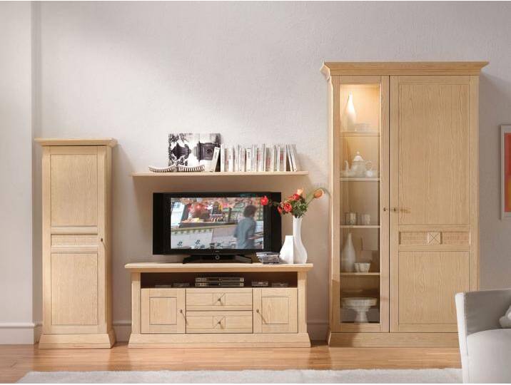Wohnwand Wohnzimmer Schrank Set Vienna 4-teilig B 340 x H 210 cm, Pinie massiv von casamia