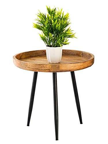 casamia Beistelltisch Holz rund ø 40 o. 50cm Couchtisch Wohnzimmer Tisch Vancouver Metall-Füße schwarz matt Größe Durchmesser 50 - Höhe 48 cm von casamia