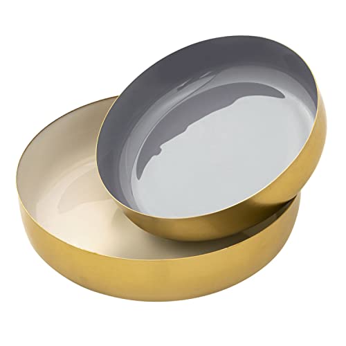 casamia Deko Schale 2 Stück rund ø 22 u. 18 cm Knabberschale Glam hochwertig Metall gold und innen Emaille Farbe weiß - grau von casamia