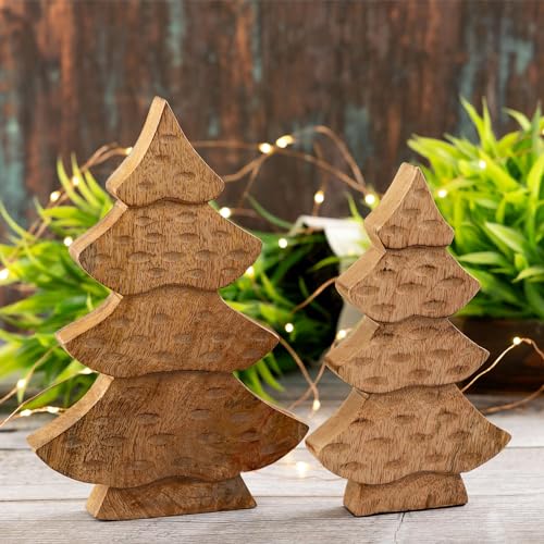 casamia Dekofigur Baum 2er Set Holzfigur H23/20cm Weihnachtsdeko Mangoholz von casamia