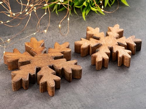 casamia Dekofigur Schneeflocke 2er Set Holzfigur 18cm Weihnachtsdeko Mangoholz von casamia