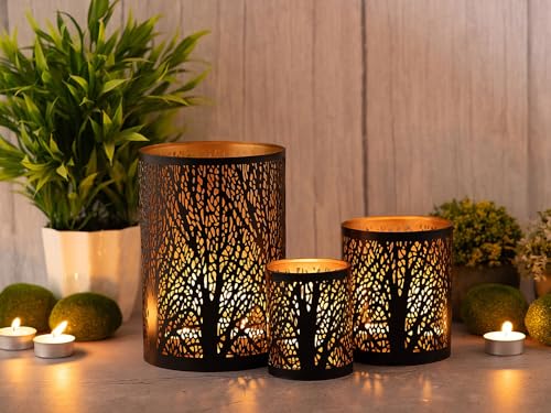 casamia Kerzenhalter Forest 3er Set Kerzenständer Teelichthalter schwarz Gold von casamia
