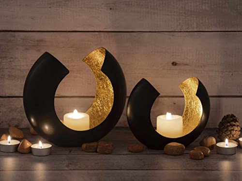 casamia Kerzenständer Kerzenhalter Teelichthalter Kerzenständer Teelichtständer schwarz matt innen vergoldet Farbe Omega Kreisform von casamia