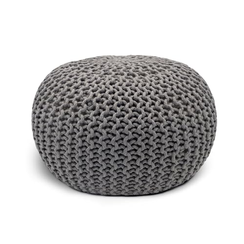 casamia Pouf Ø 55 o. 45 cm Strickhocker Sitzpouf Bodenkissen Premium Outdoor nachhaltig Größe ø 45 cm, Farbe grau - Silbergrau von casamia