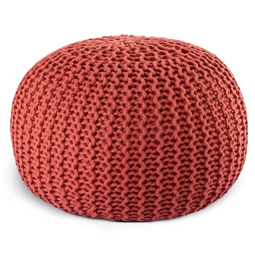 casamia Pouf Ø 55 o. 45 cm Strickhocker Sitzpouf Bodenkissen Premium Outdoor nachhaltig Größe ø 55 cm, Farbe Terracotta - Ginger von casamia