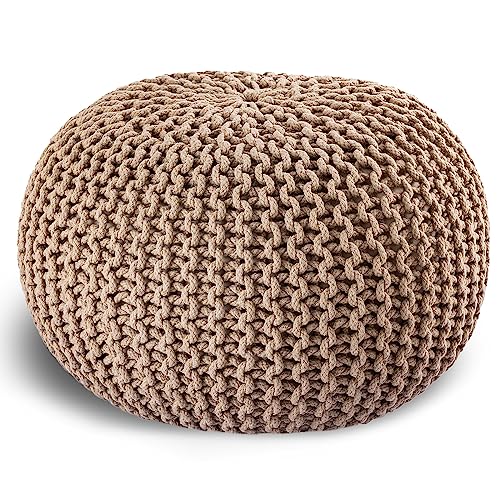 casamia Pouf Ø 55 o. 45 cm Sitzpouf Strickhocker Sitzpouf Bodenkissen nachhaltig Grobstrick Optik Größe ø 45 cm, Farbe beige von casamia