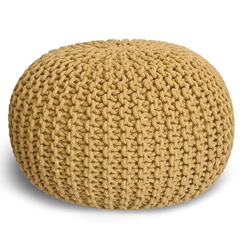 casamia Pouf Ø 55 o. 45 cm Sitzpouf Strickhocker Sitzpouf Bodenkissen nachhaltig Grobstrick Optik Größe ø 45 cm, Farbe gelb von casamia