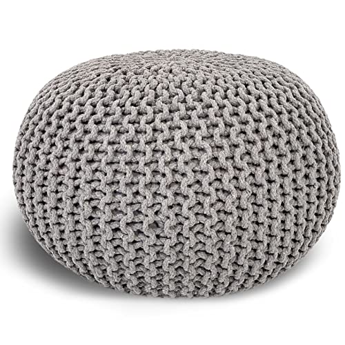 casamia Pouf Ø 55 o. 45 cm Sitzpouf Strickhocker Sitzpouf Bodenkissen nachhaltig Grobstrick Optik Größe ø 45 cm, Farbe hellgrau von casamia