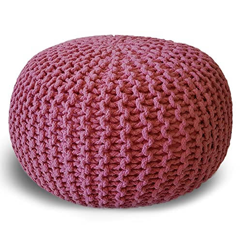 casamia Pouf Ø 55 o. 45 cm Sitzpouf Strickhocker Sitzpouf Bodenkissen nachhaltig Grobstrick Optik Größe ø 45 cm, Farbe pink von casamia